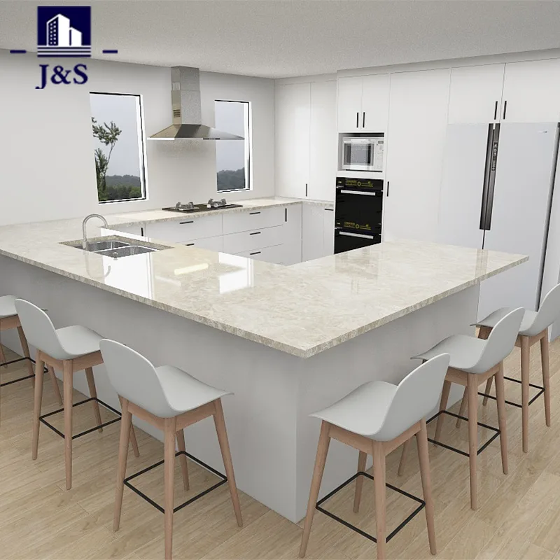Cuisine moderne blanche avec grande île