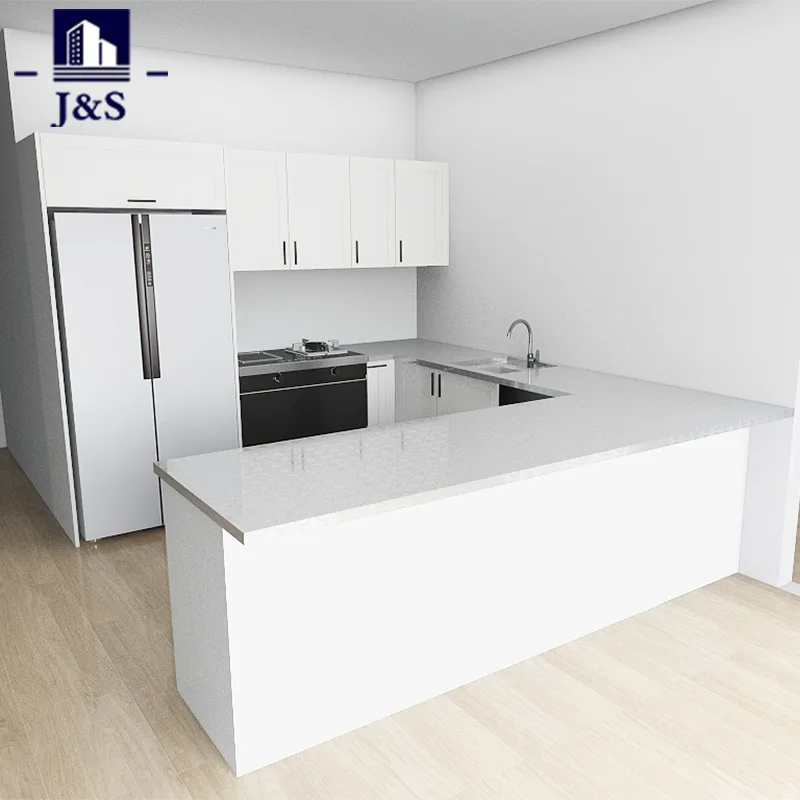 Cuisine Shaker en PVC blanc avec dessus en acier inoxydable