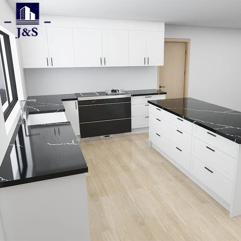 Cuisine Shaker blanche avec dessus en pierre noire